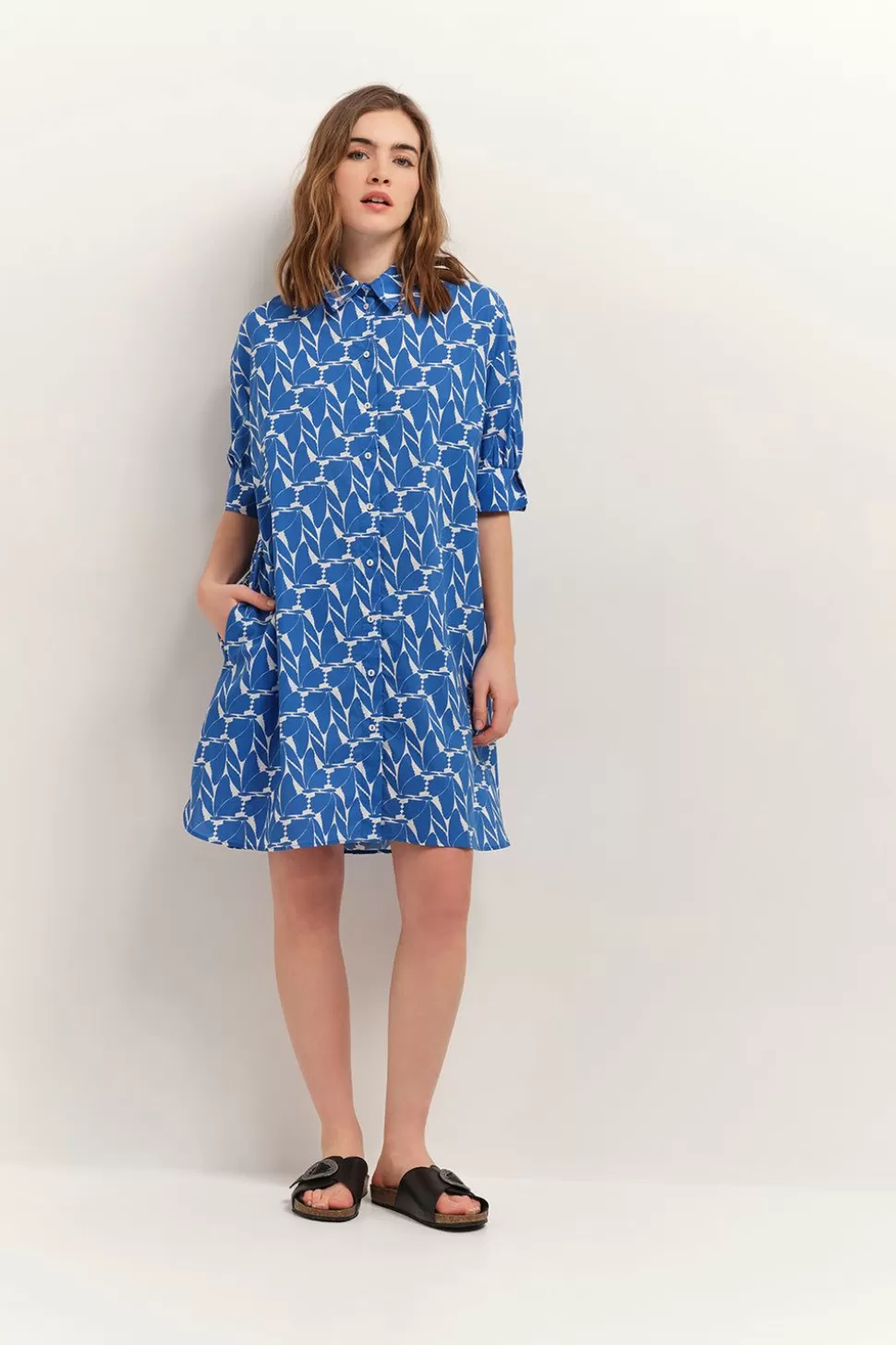 One Step Reach - Robe Chemise Santorin Blue A Imprime Papillon D'Azur Flash Sale