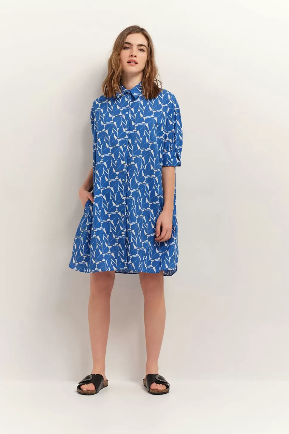 One Step Reach - Robe Chemise Santorin Blue A Imprime Papillon D'Azur Flash Sale