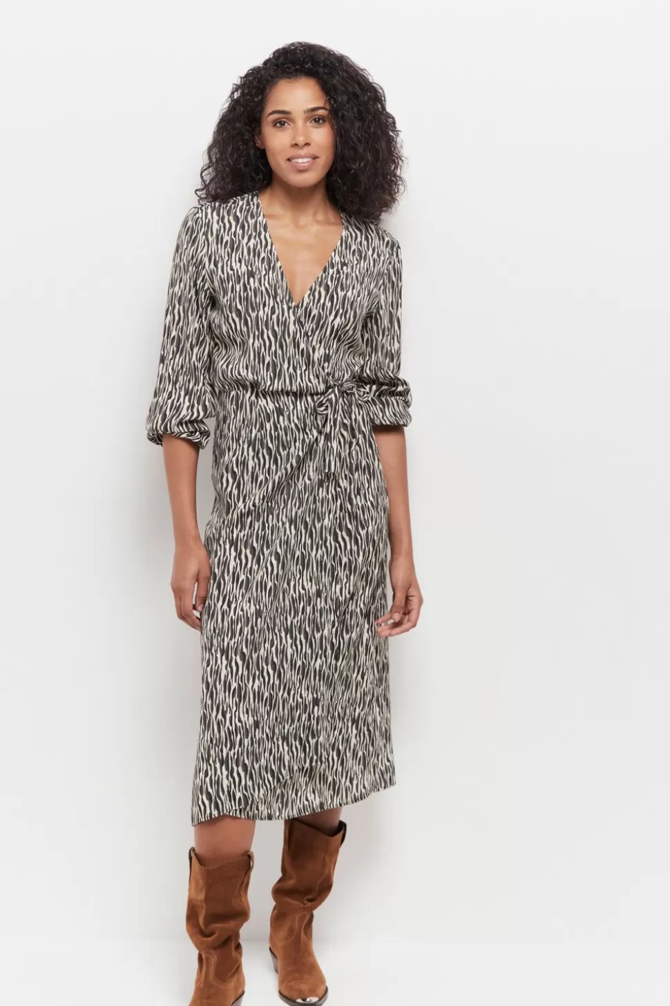 One Step Reachy - Robe Longue Beige Lenzing Ecovero A Imprime Zebre Abstrait Cheap