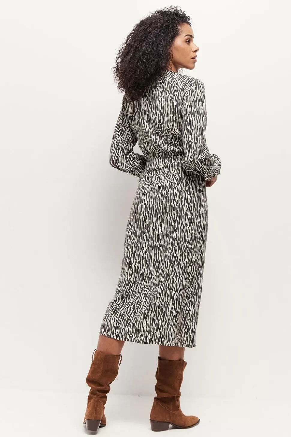 One Step Reachy - Robe Longue Beige Lenzing Ecovero A Imprime Zebre Abstrait Cheap