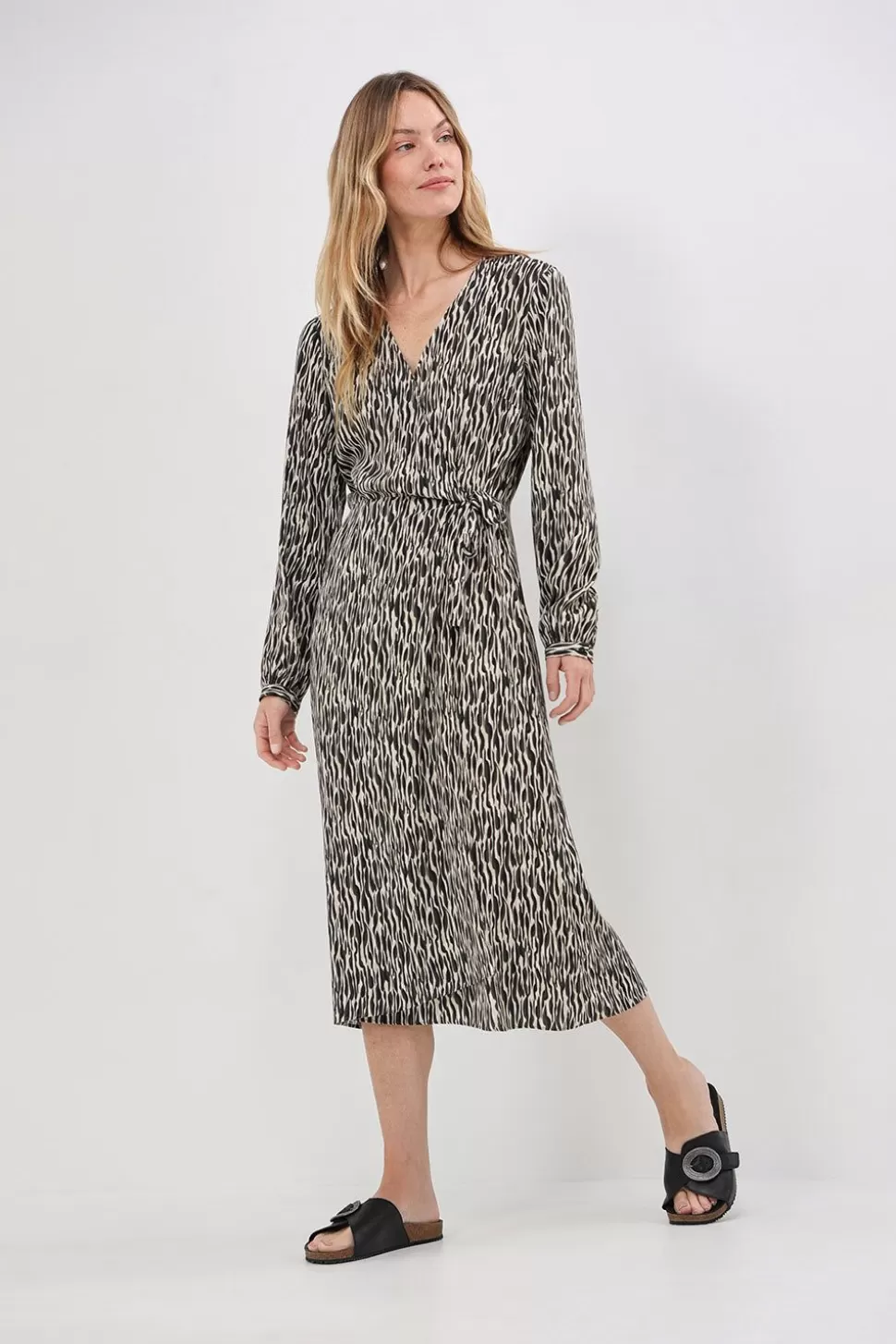 One Step Reachy - Robe Longue Beige Lenzing Ecovero A Imprime Zebre Abstrait Cheap