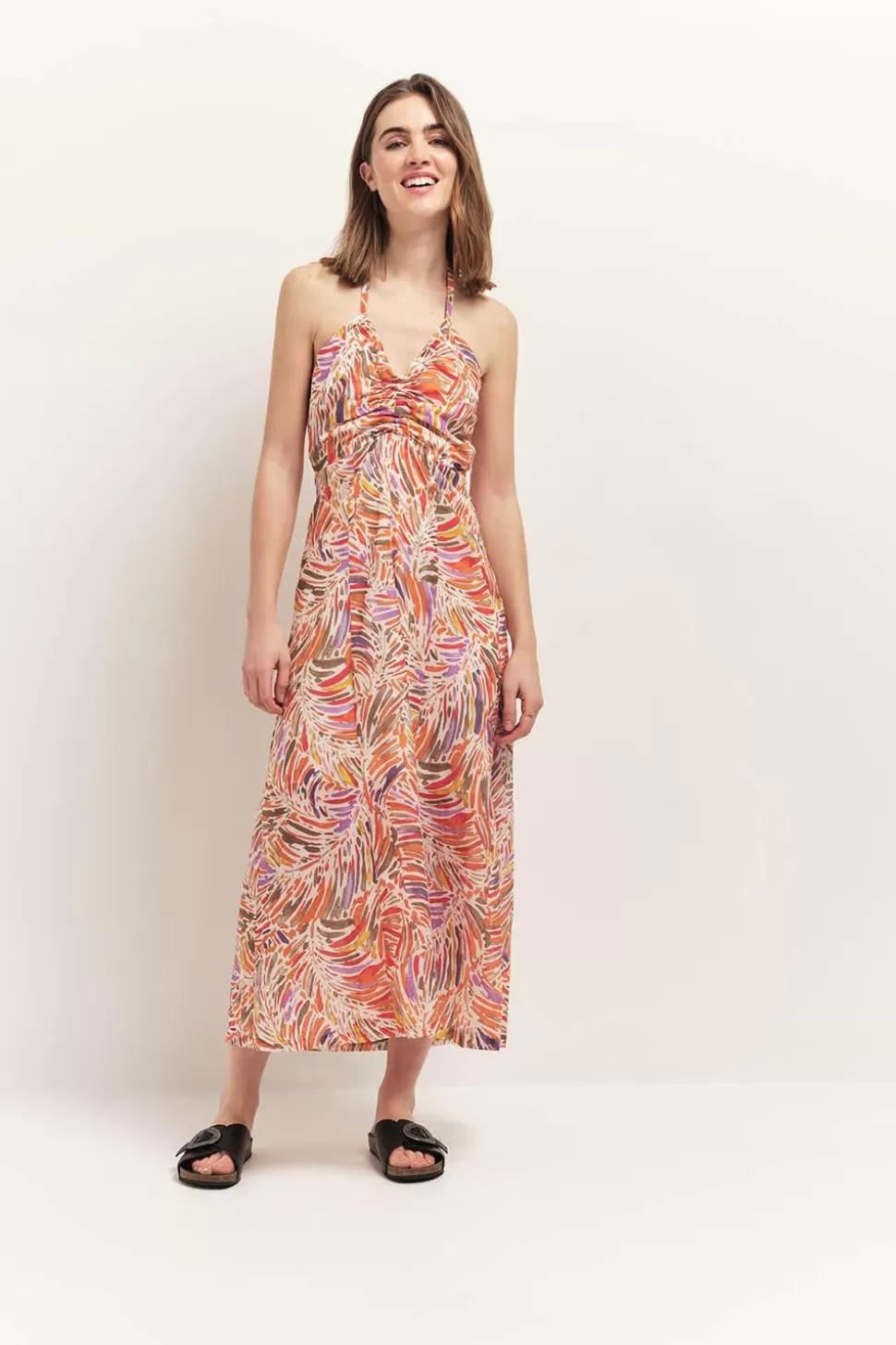 One Step Recy - Robe Midi Corail Dos-Nu A Imprime Flore Arty Sale