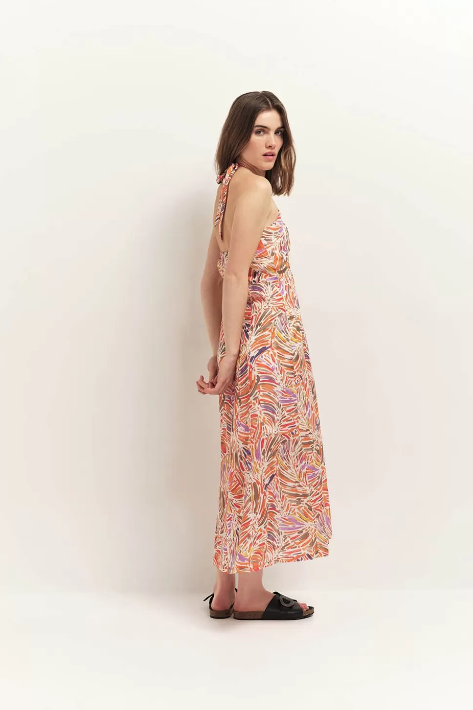 One Step Recy - Robe Midi Corail Dos-Nu A Imprime Flore Arty Sale