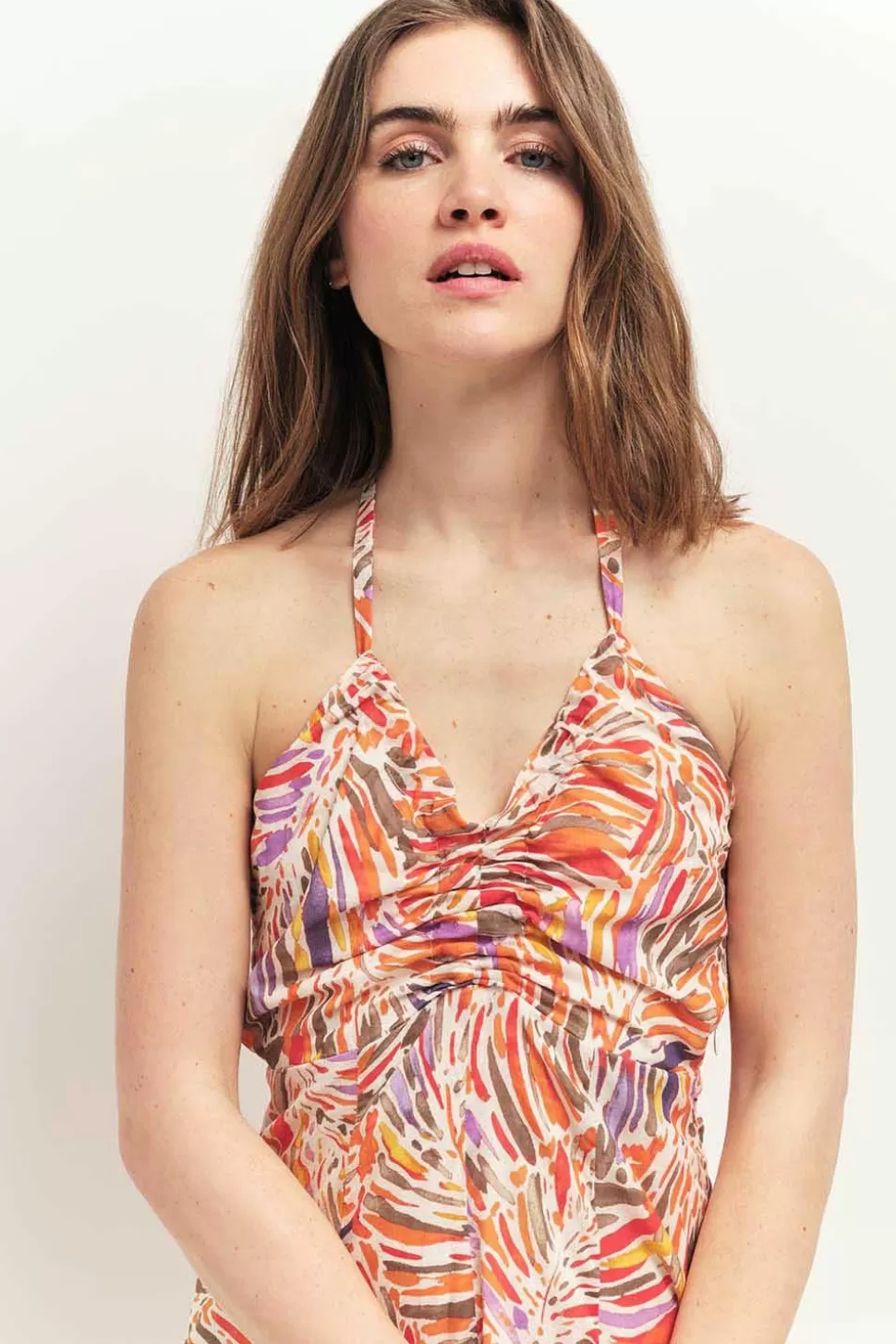 One Step Recy - Robe Midi Corail Dos-Nu A Imprime Flore Arty Sale