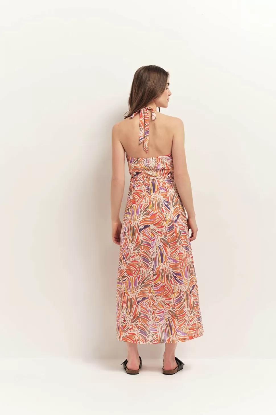 One Step Recy - Robe Midi Corail Dos-Nu A Imprime Flore Arty Sale
