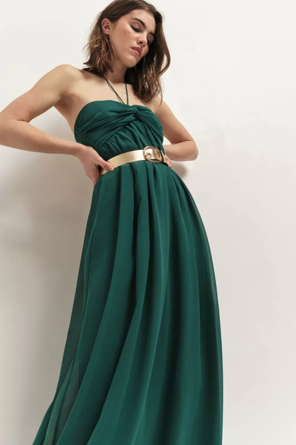One Step Rhodes - Robe Bustier Longue Jungle Green Recycle A Bandeau Plisse Sale