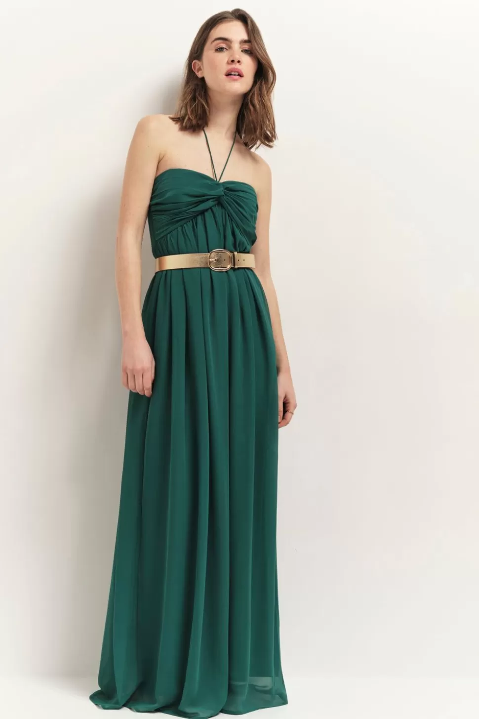 One Step Rhodes - Robe Bustier Longue Jungle Green Recycle A Bandeau Plisse Sale