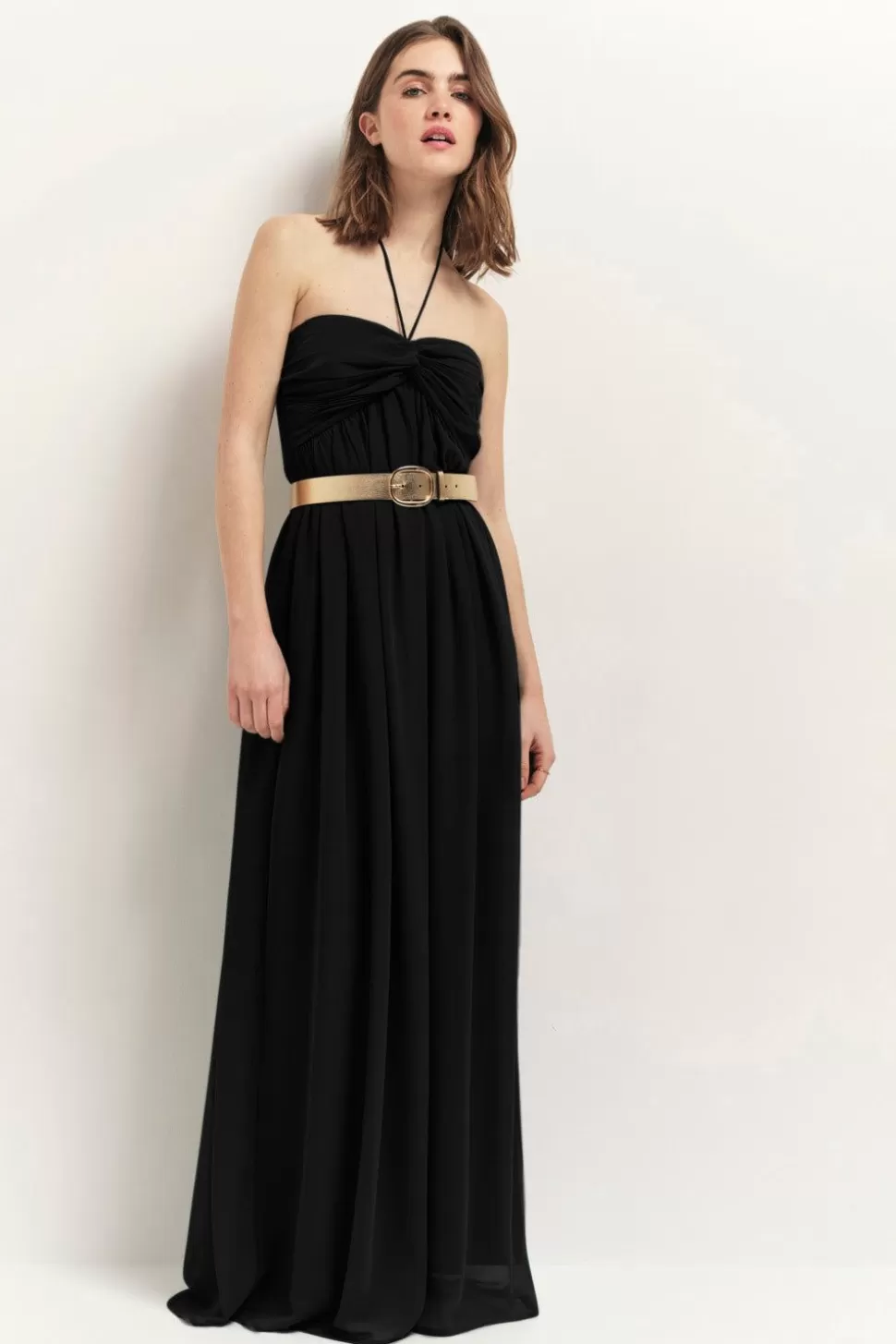 One Step Rhodes - Robe Bustier Longue Noire Recyclee A Bandeau Plisse Flash Sale