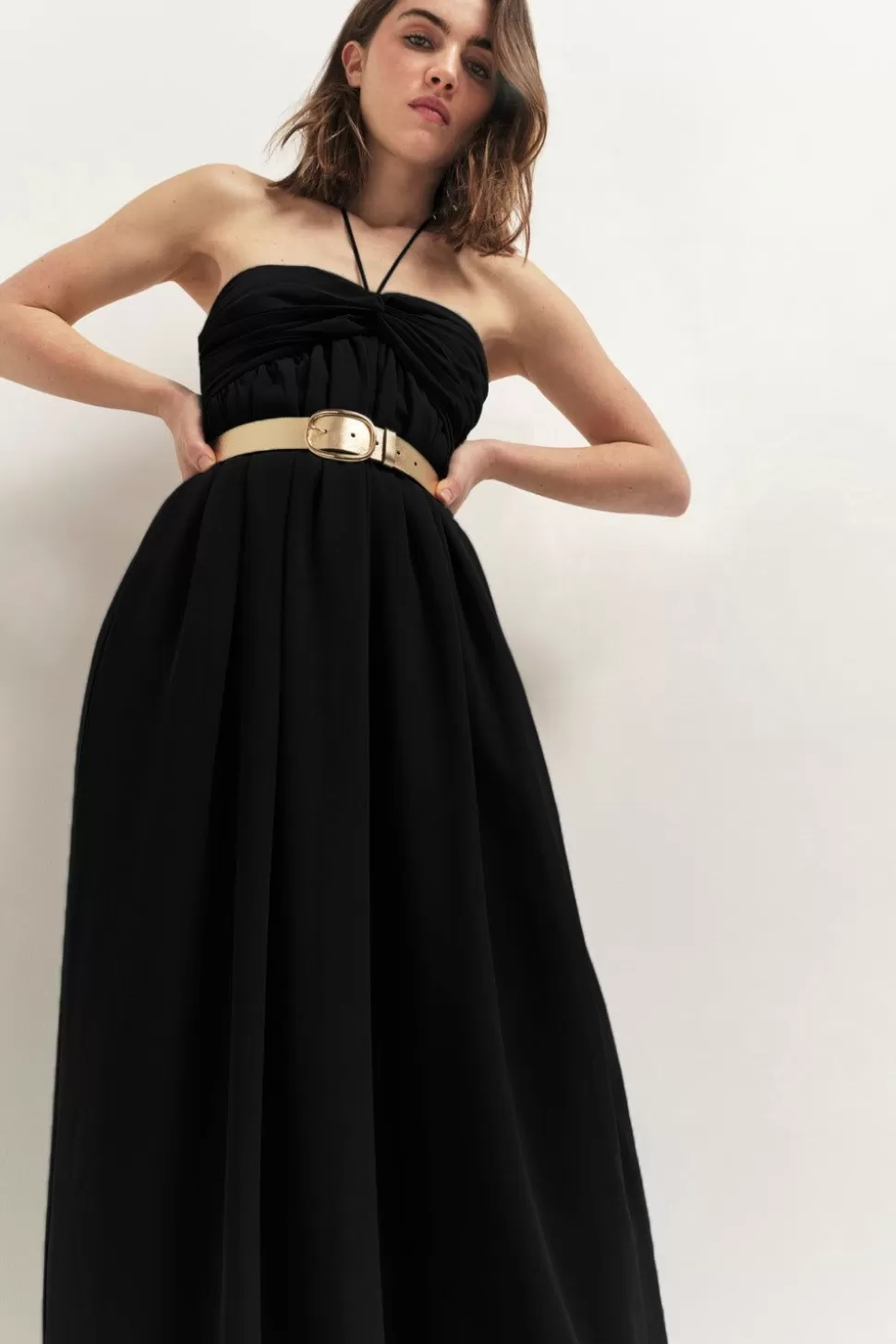 One Step Rhodes - Robe Bustier Longue Noire Recyclee A Bandeau Plisse Flash Sale