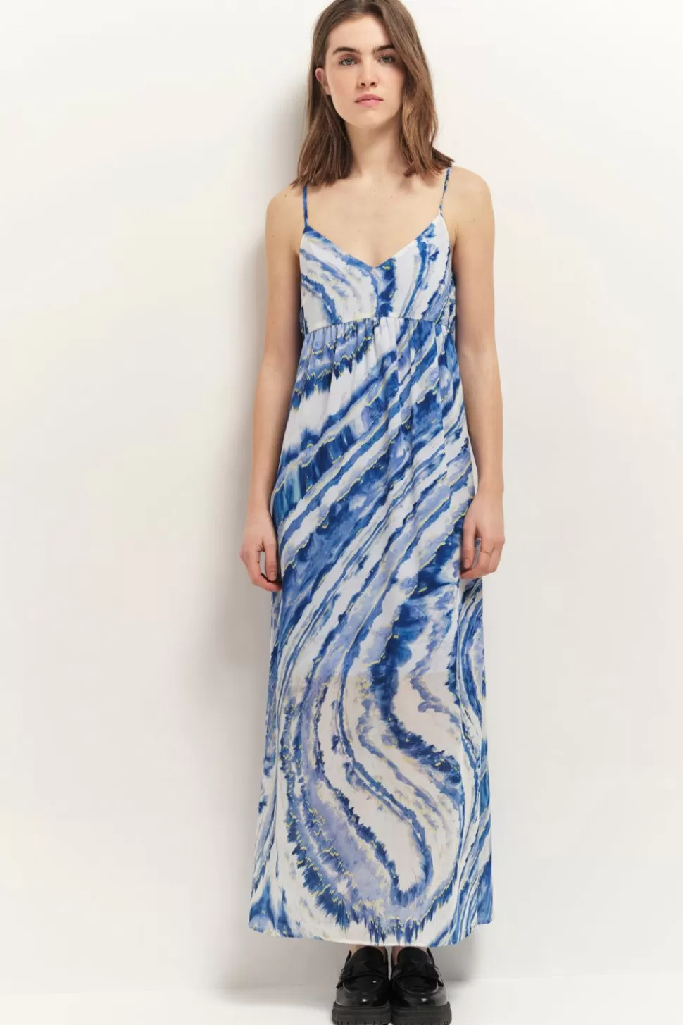 One Step Rikka - Robe Longue Estate Blue A Imprime Vagues D'Azur Clearance