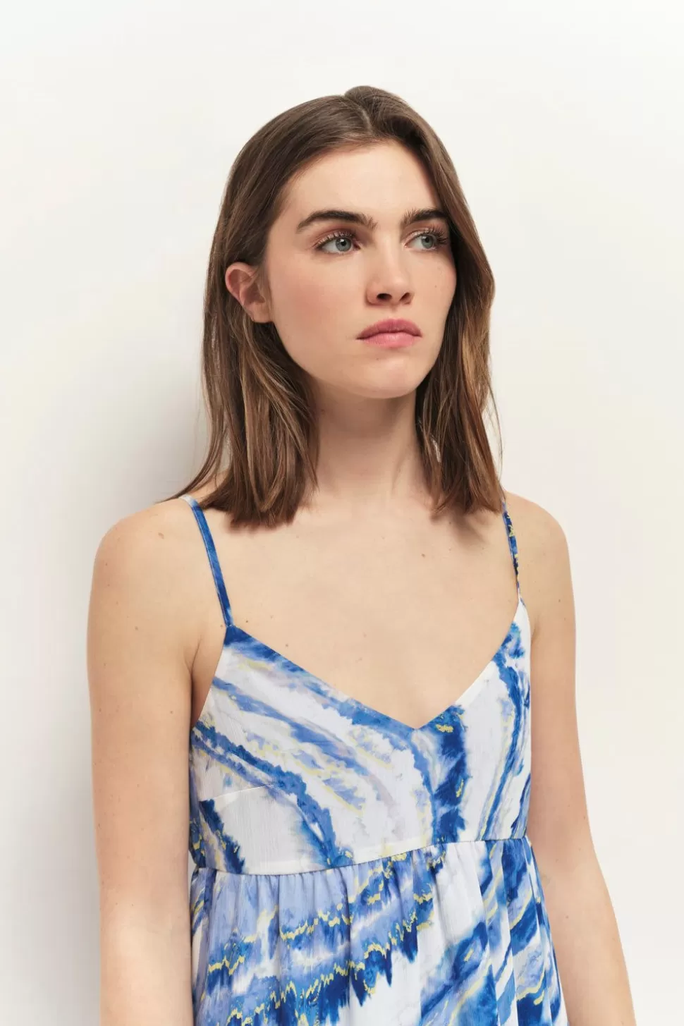 One Step Rikka - Robe Longue Estate Blue A Imprime Vagues D'Azur Clearance