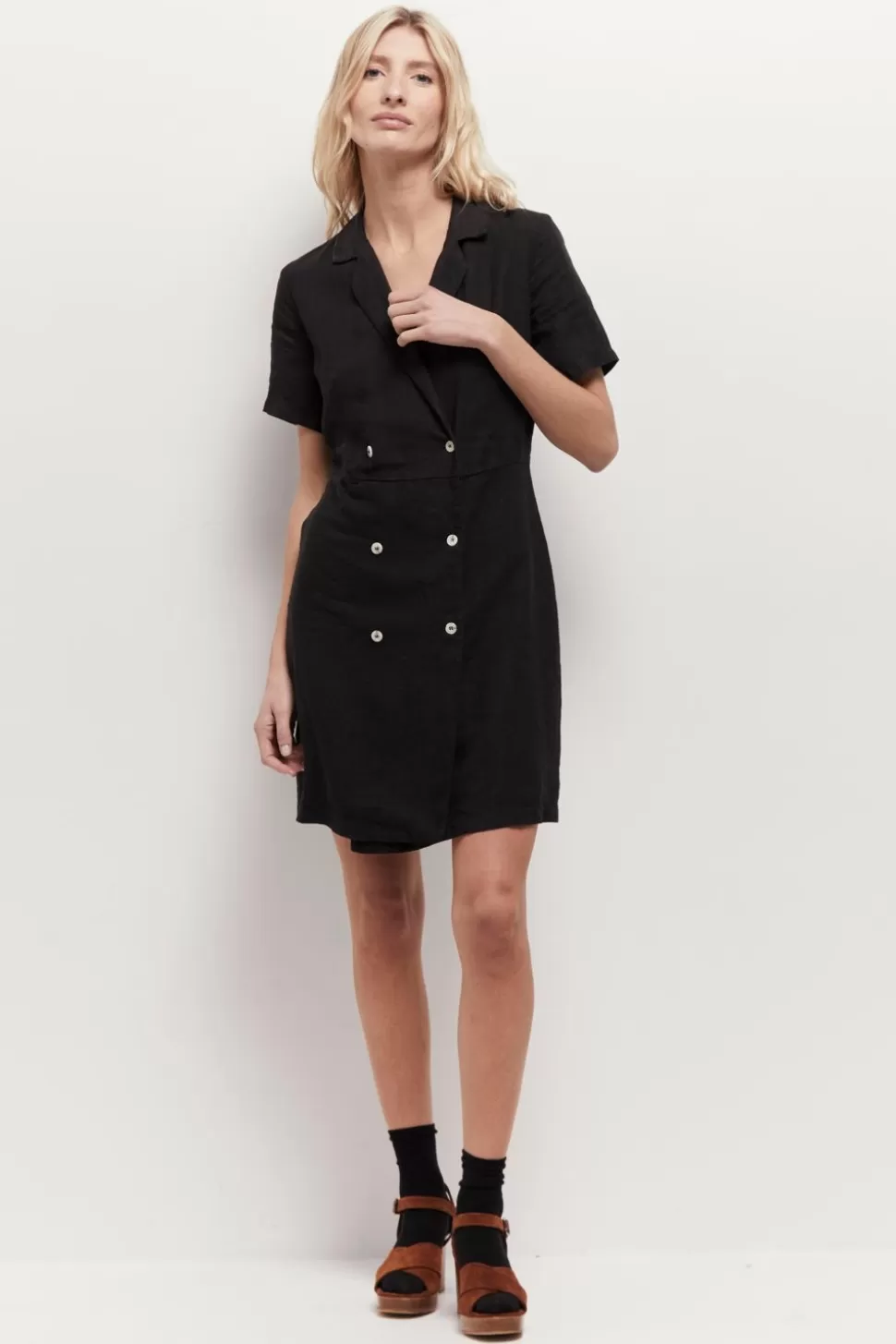 One Step Rikko - Robe Manteau Noire En Lin New