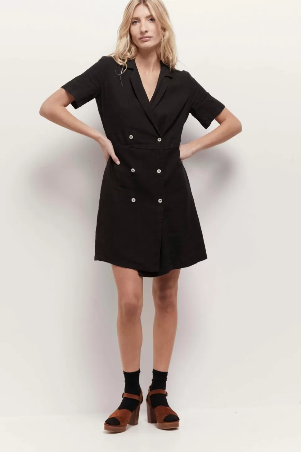 One Step Rikko - Robe Manteau Noire En Lin New