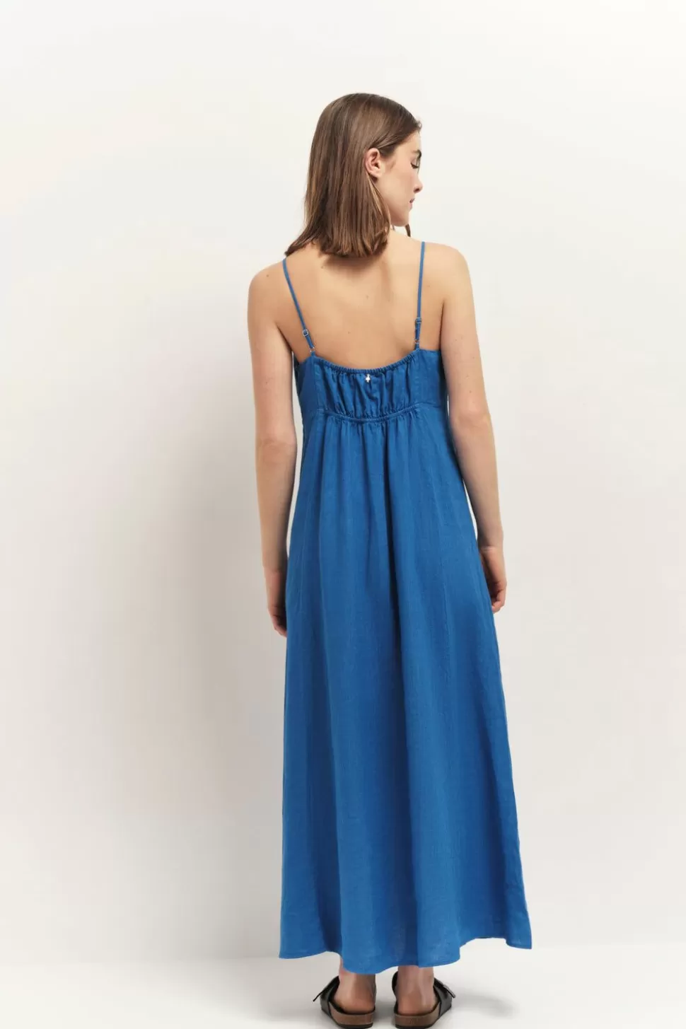 One Step Rimini - Robe Longue Santorin Blue A Fines Bretelles En Lin Best Sale