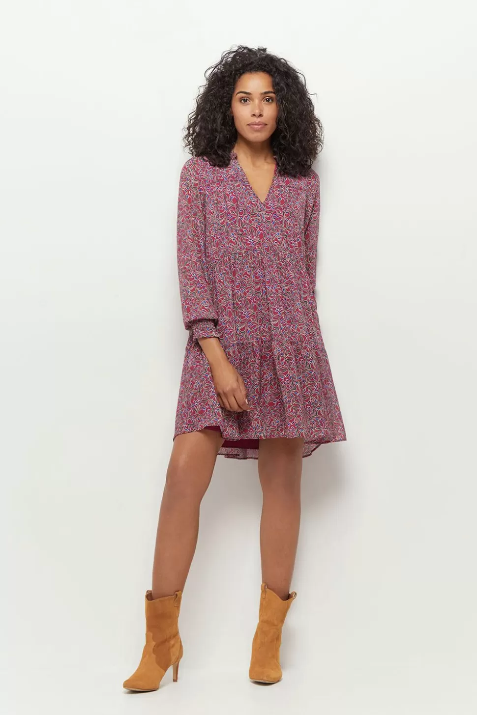 One Step Risota - Robe Fuchsia A Imprime Feuillage Romantique En Polyester Recycle Shop