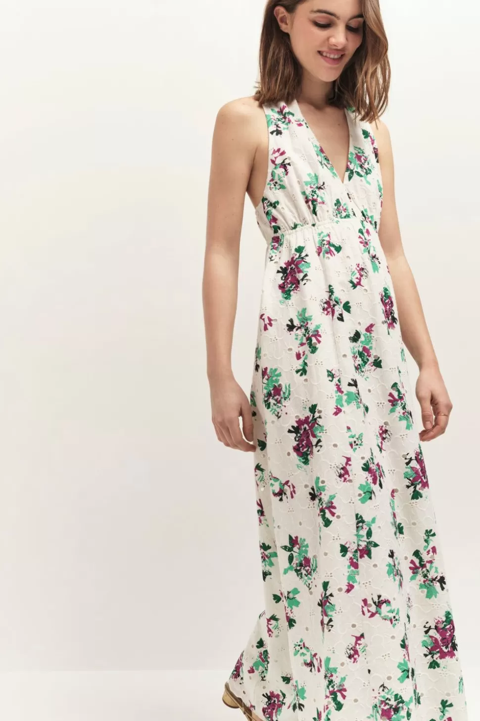 One Step Rituel - Robe Longue Ecrue Borderie Anglaise A Imprime Jour De Fete Best Sale