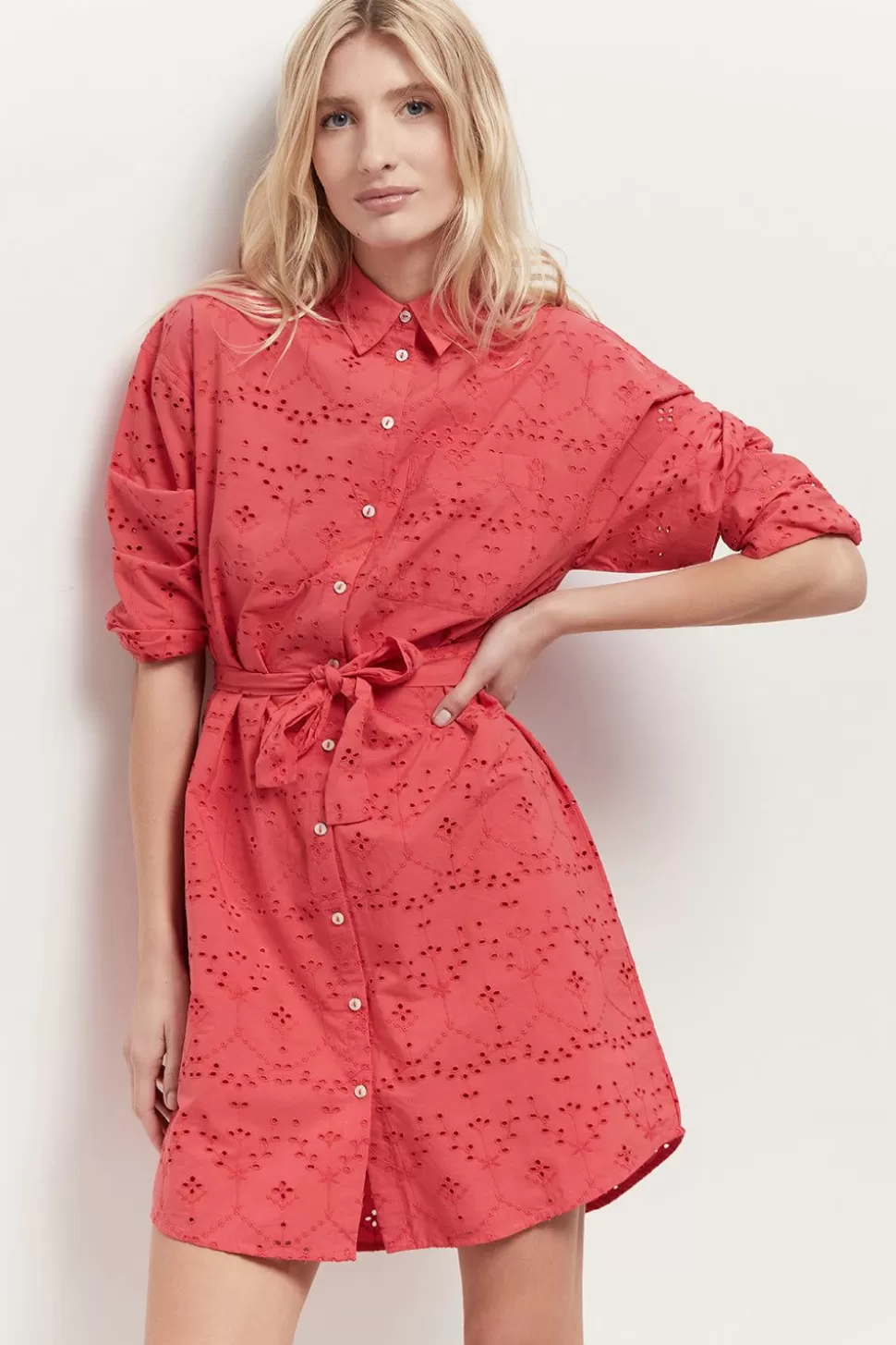 One Step Romea - Robe Chemise Hibiscus En Broderie Anglaise New