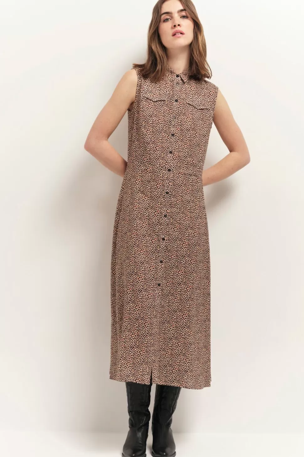 One Step Roxy - Robe Chemise Longue Sand A Imprime Mini Girafon Outlet