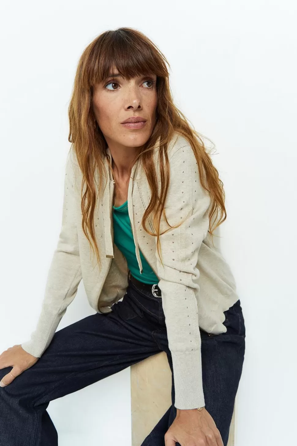 One Step Tara - Cardigan Ficelle Tricot A Capuche Et Clous Online