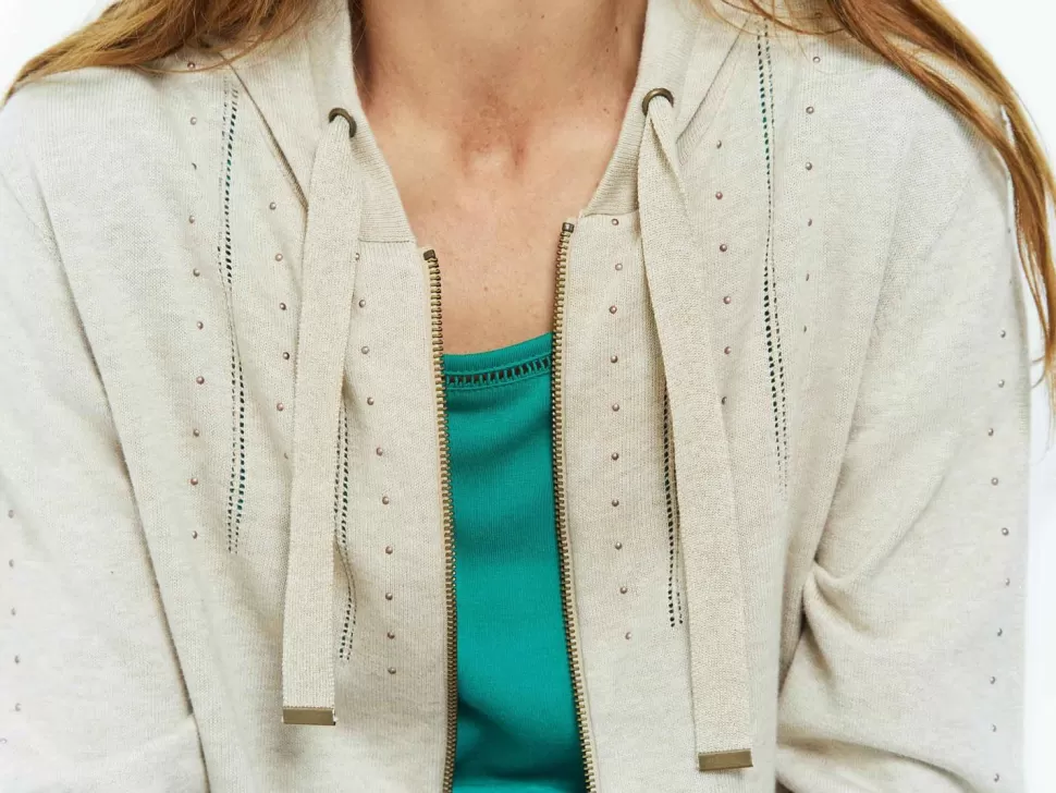 One Step Tara - Cardigan Ficelle Tricot A Capuche Et Clous Online