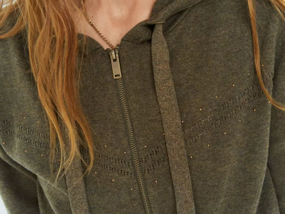 One Step Tara - Cardigan Kaki Zippe A Capuche Store
