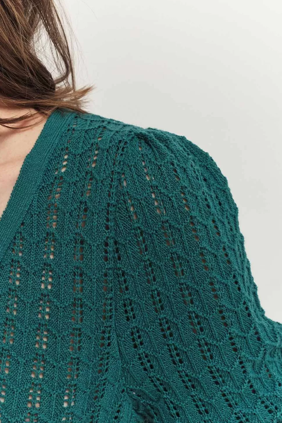 One Step Tarry - Cardigan Reversible Vert Cedre Tricot Ajoure Sale