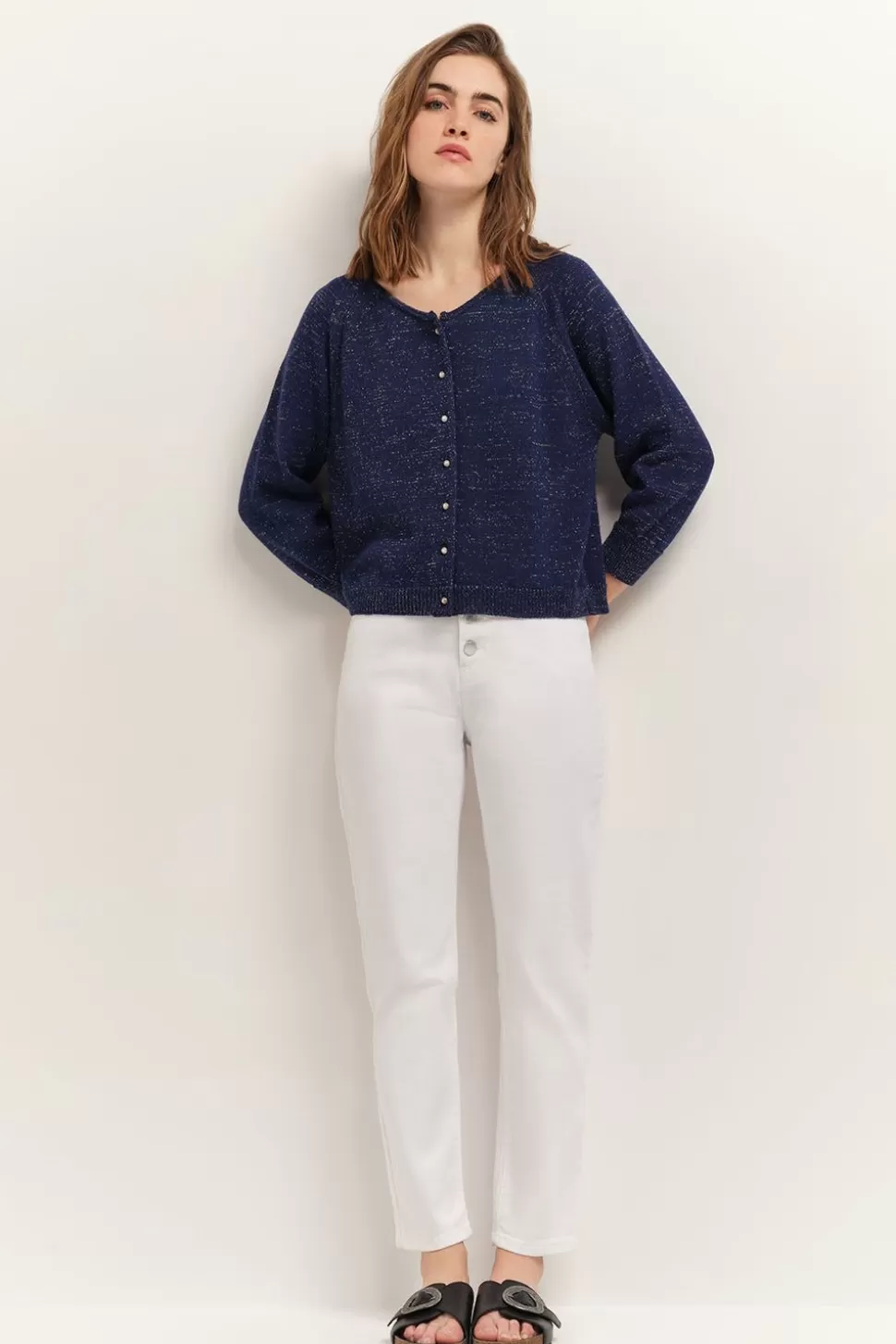 One Step Taste - Cardigan Marine Tricot Lurex Col Bateau Store