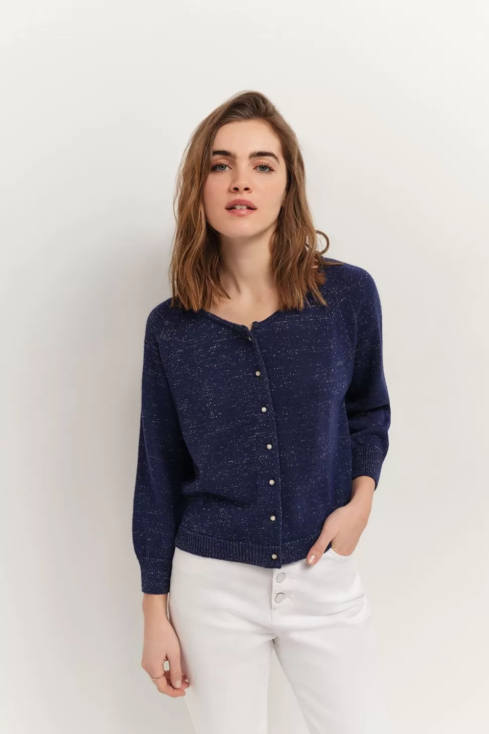 One Step Taste - Cardigan Marine Tricot Lurex Col Bateau Store
