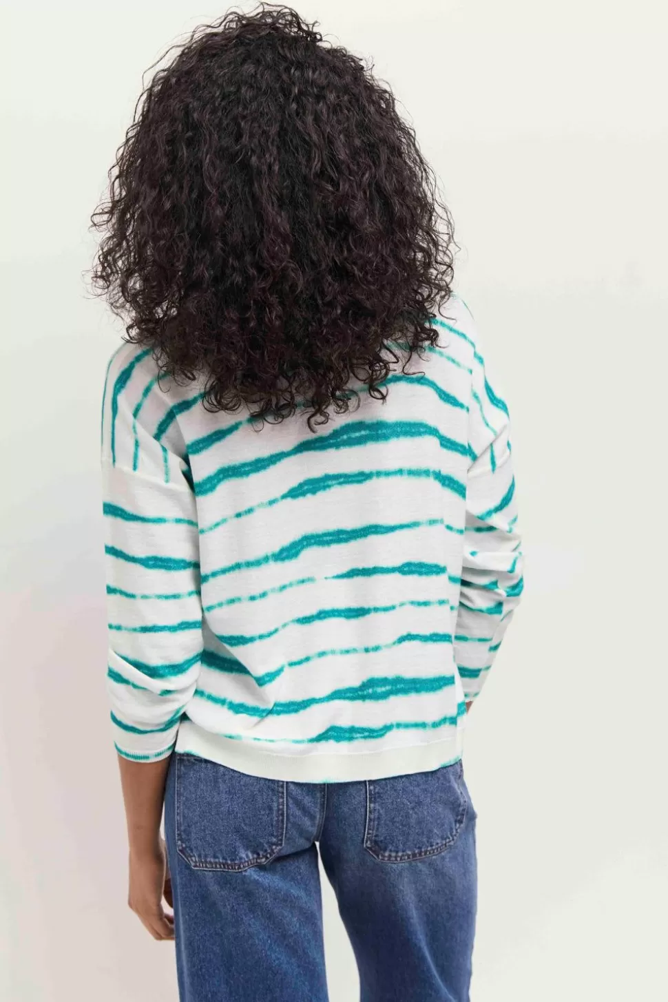 One Step Tecla - Pull Jungle Green Tricot A Motif Rayures Flous Store