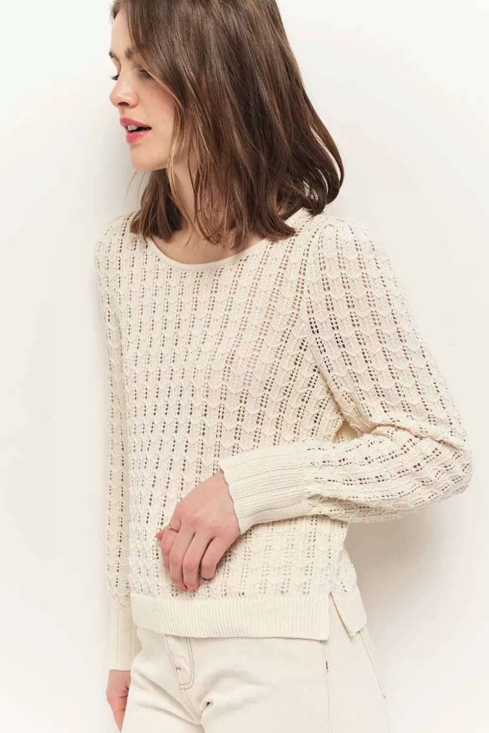 One Step Tessa - Pull Ecru Tricot Fin Ajoure Best