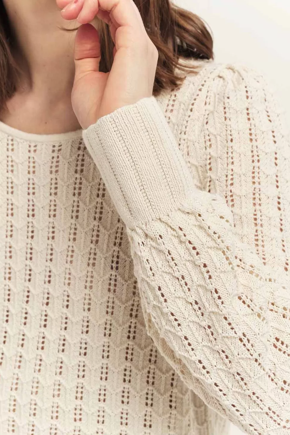 One Step Tessa - Pull Ecru Tricot Fin Ajoure Best
