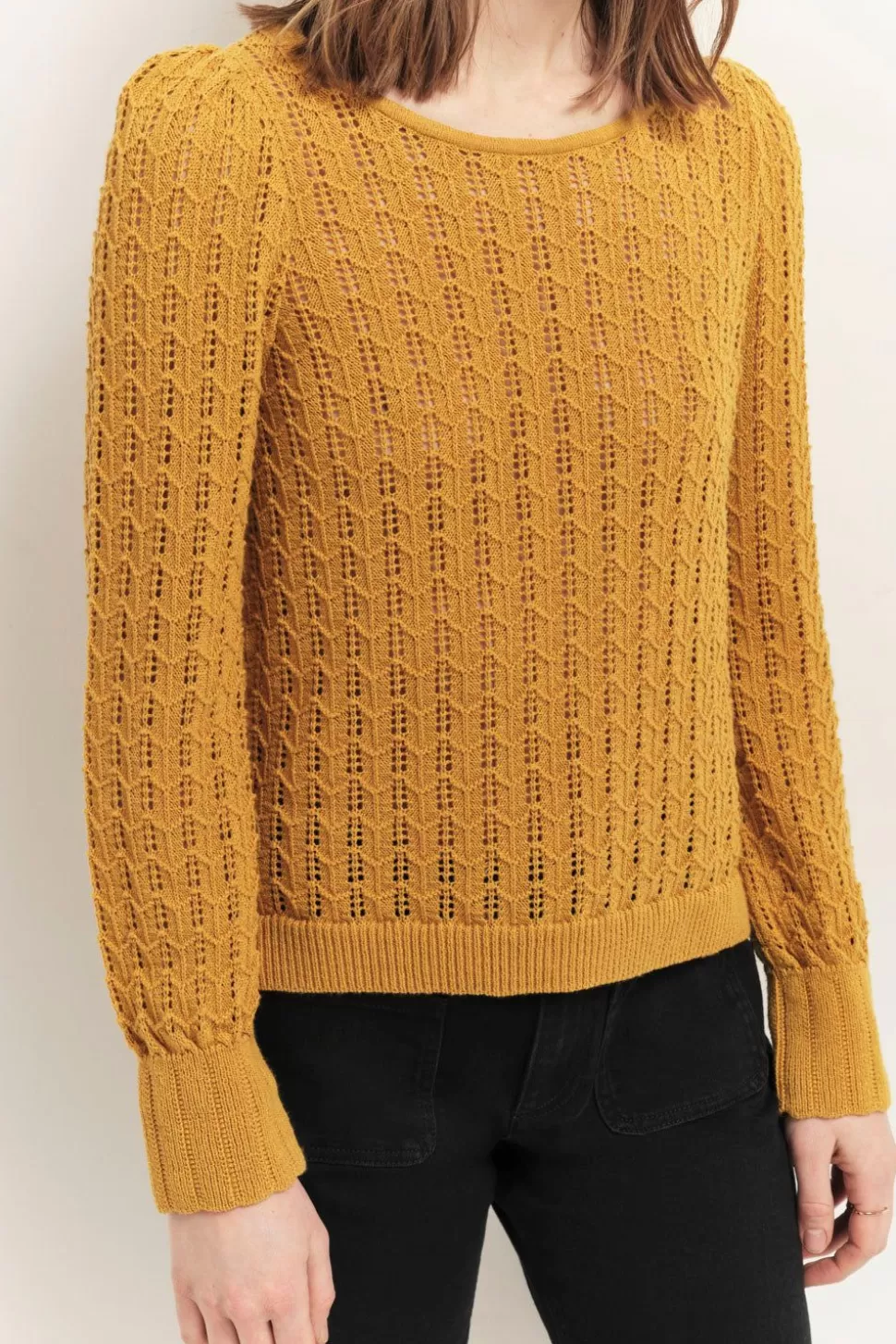 One Step Tessa - Pull Miel Tricot Fin Ajoure Clearance