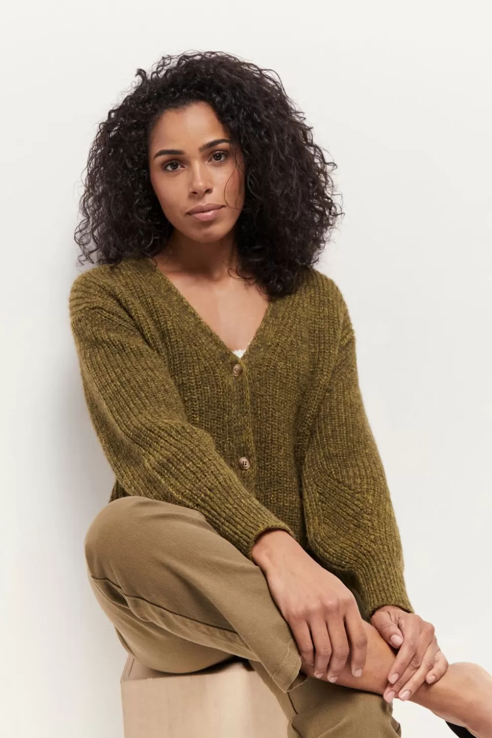 One Step Thom - Cardigan Reversible Kaki Tricot Hot
