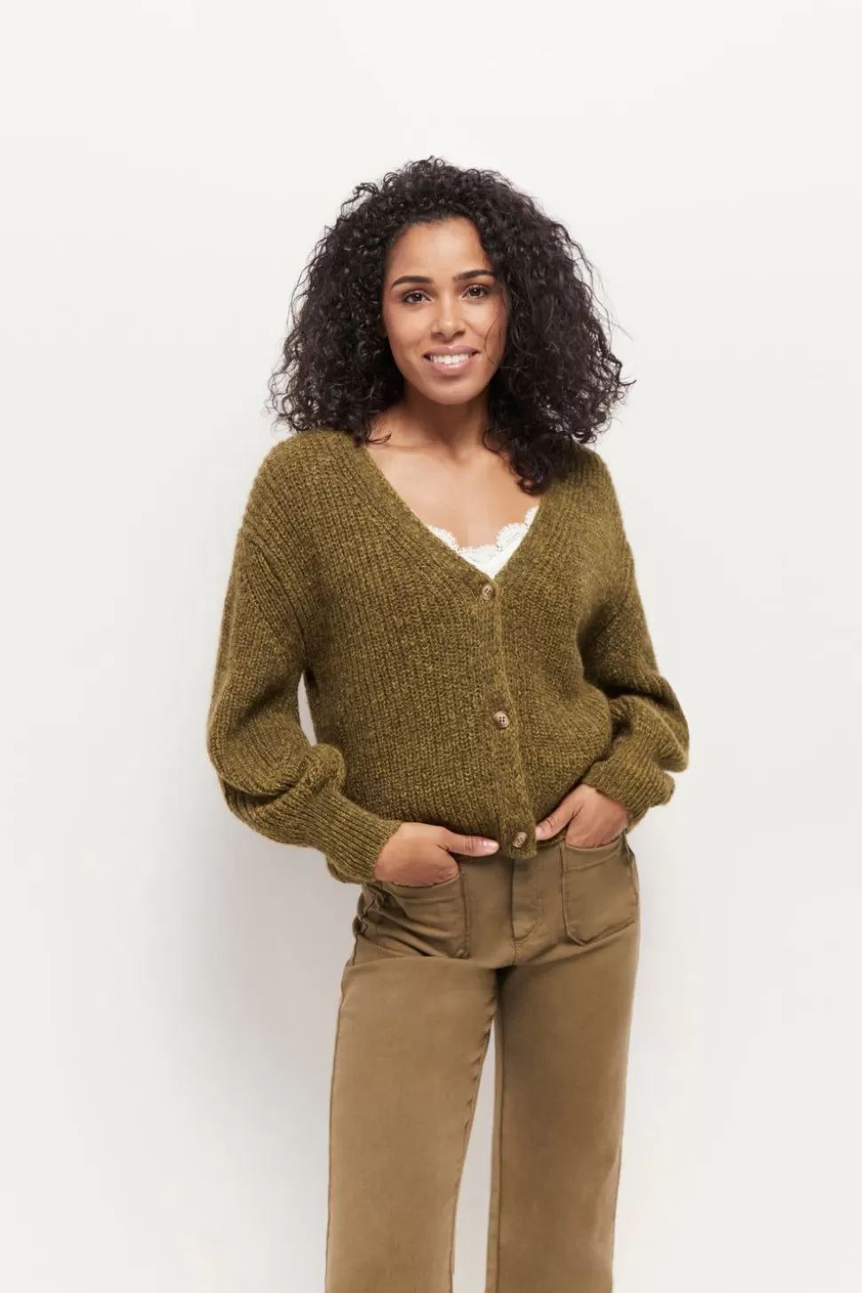 One Step Thom - Cardigan Reversible Kaki Tricot Hot