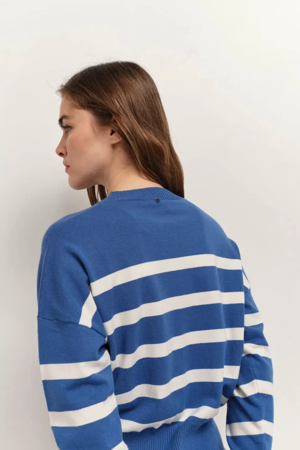 One Step Tiana - Pull Santorin Blue Tricot A Motif Rayures Broderie Danseuse Best Sale
