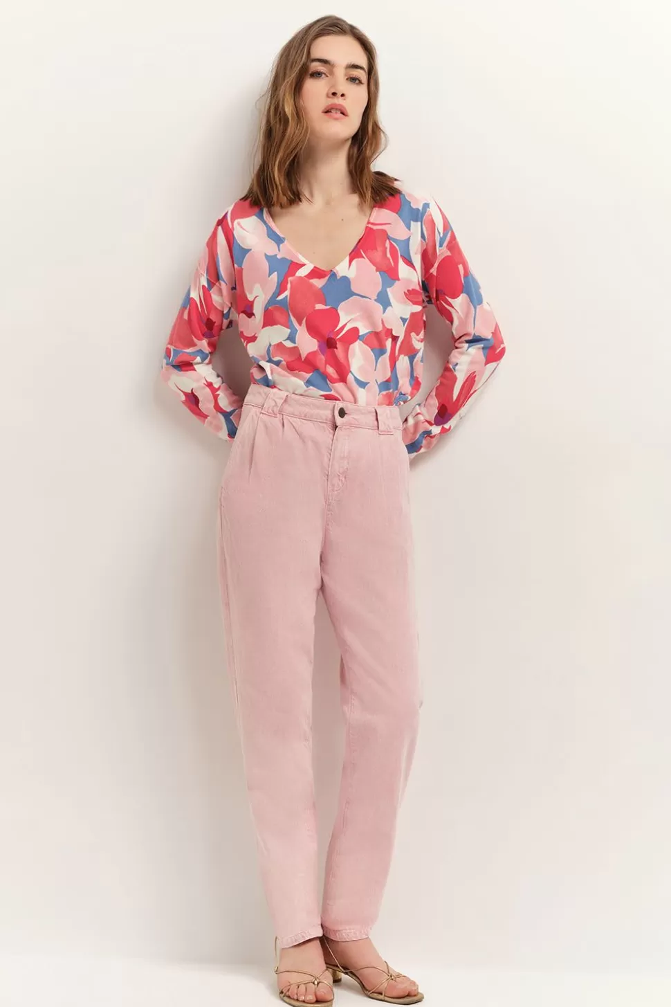 One Step Tokay - Pull Hibiscus Tricot A Imprime Maxi Camelia Best