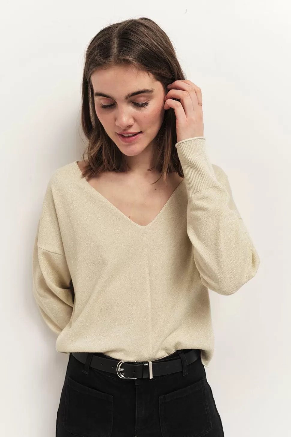 One Step Tracy - Pull Coloris Platine En Tricot Fantaisie Outlet