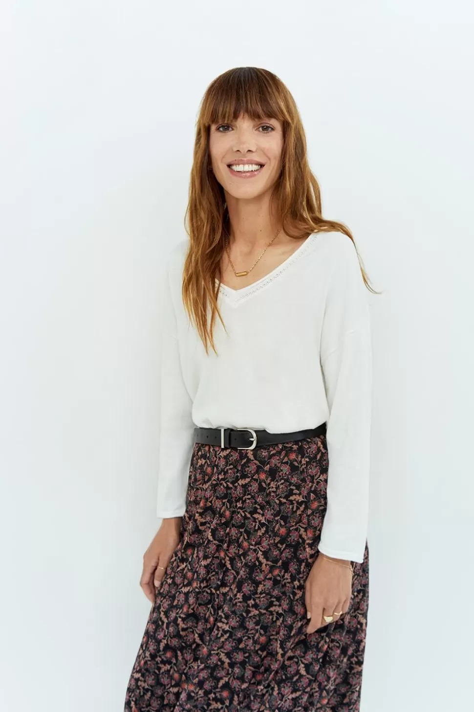 One Step Tzar - Pull Ecru Tricot Fin Avec Danseuse Dos Cheap