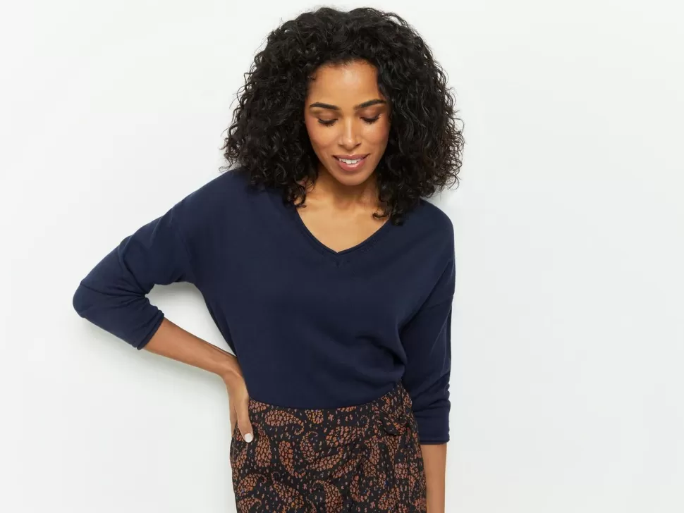 One Step Tzar - Pull Marine Tricot Fin Avec Danseuse Dos Clearance