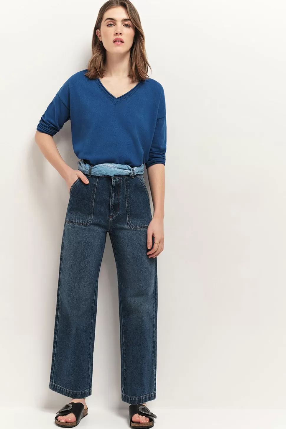 One Step Tzar - Pull Santorin Blue Tricot Intarsia Danseuse Dos Discount