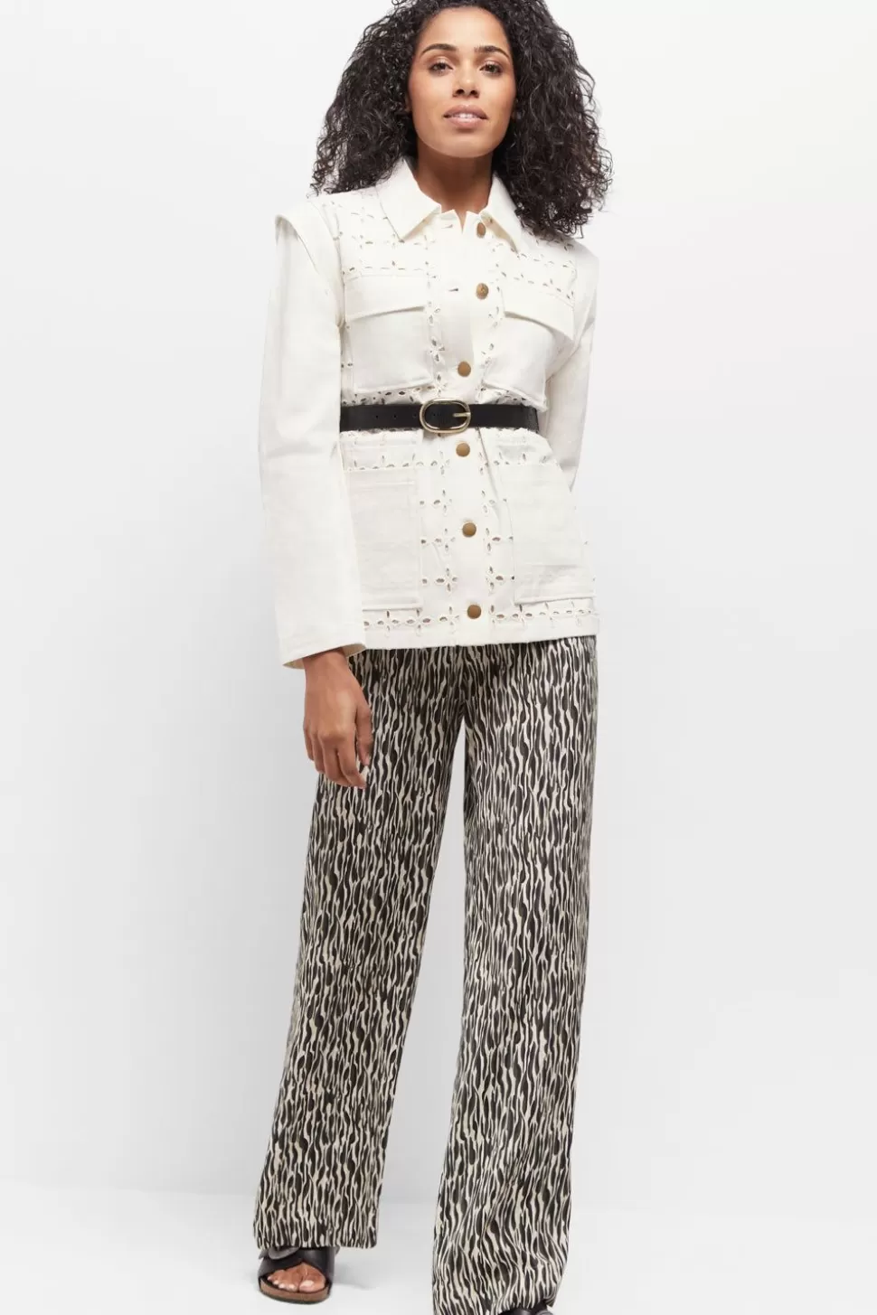 One Step Vikky - Veste Saharienne Ivoire Brodee A Manches Amovibles Online